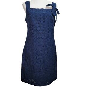 Karl Lagerfeld Paris Navy Blue Floral Eyelet Sleeveless Dress Size 6